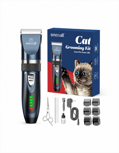 Quiet Cat Clippers for Matted & Long Hair, 2-Speed Cordless Pet Shaver Grooming Kit for Cats, Small Dogs & Animals (Blue)